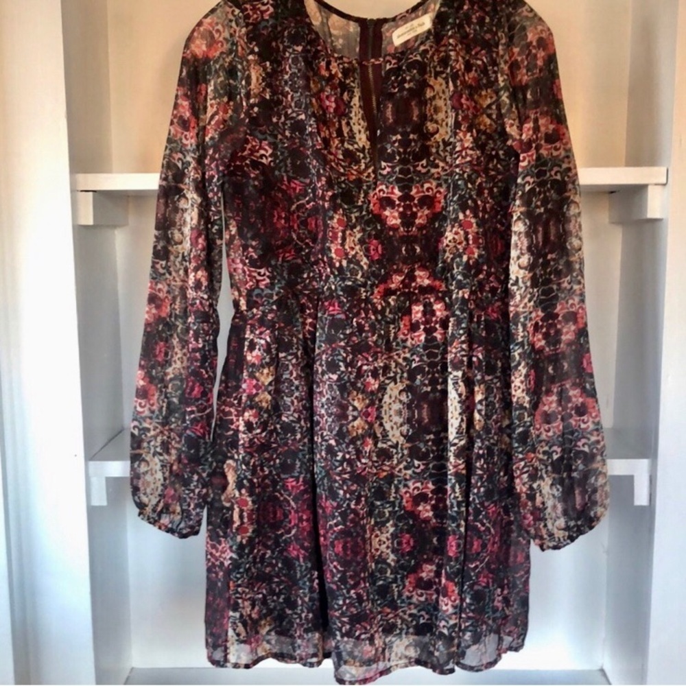 Abercrombie & Fitch Bohemian Floral Long Sleeve A-Line Keyhole Neckline Dress S